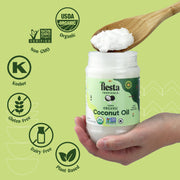 Coconut oil: organic, non-gmo, kosher, gluten-free, dairy-free, plant-based